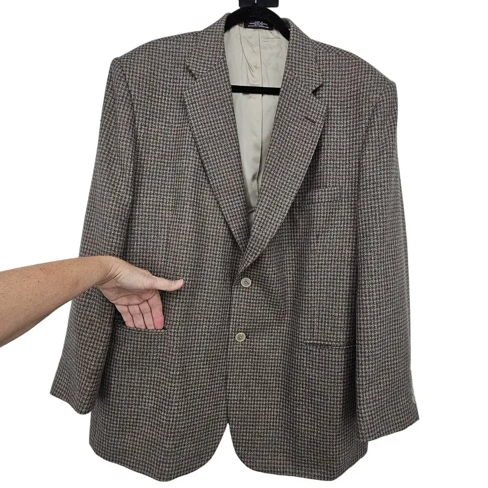 Towncraft 46R Mens Sports‎ Jacket Coat Blazer Houndstooth Wool Silk Blend Tan